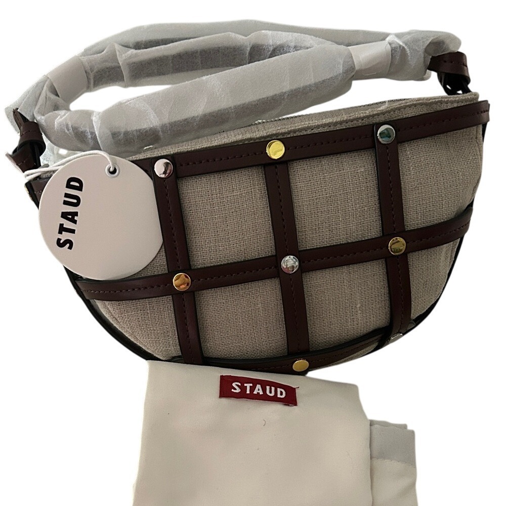 STAUD‎ Beige and Brown Grid Handbag